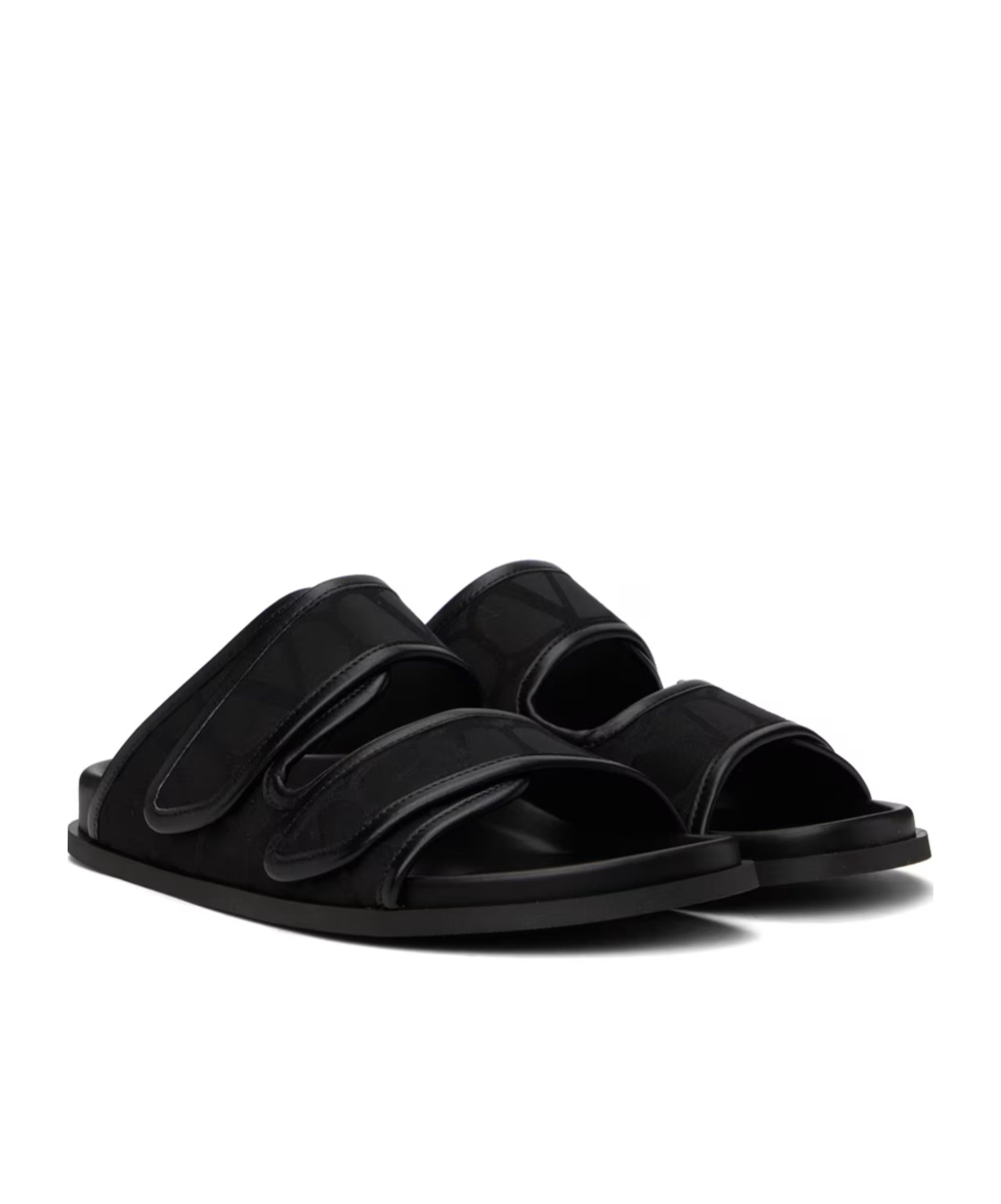 Valentino Black Iconographe Monogram Canvas Slides In Black