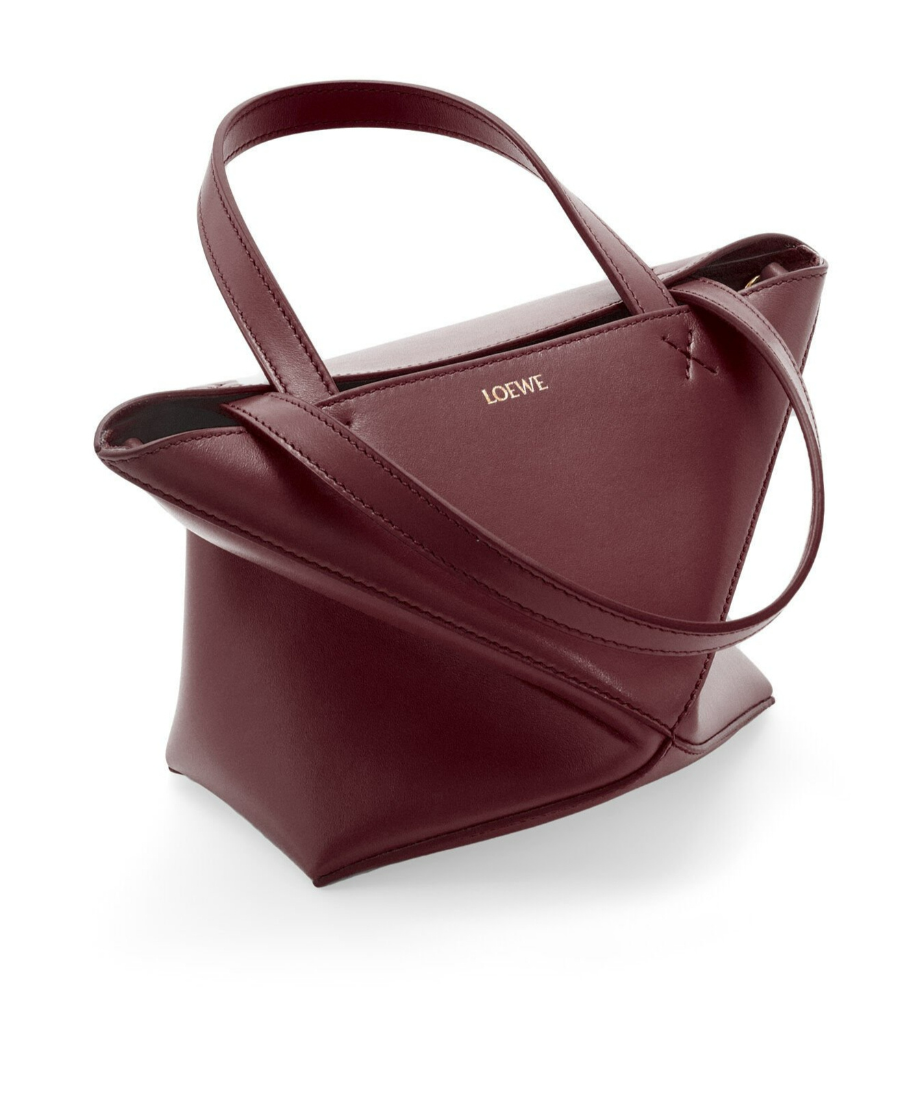 Loewe Mini Puzzle Fold Tote In Shiny Calfskin In Red