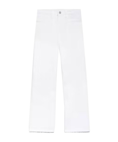 Frame High Waist Button Denim Trousers In White