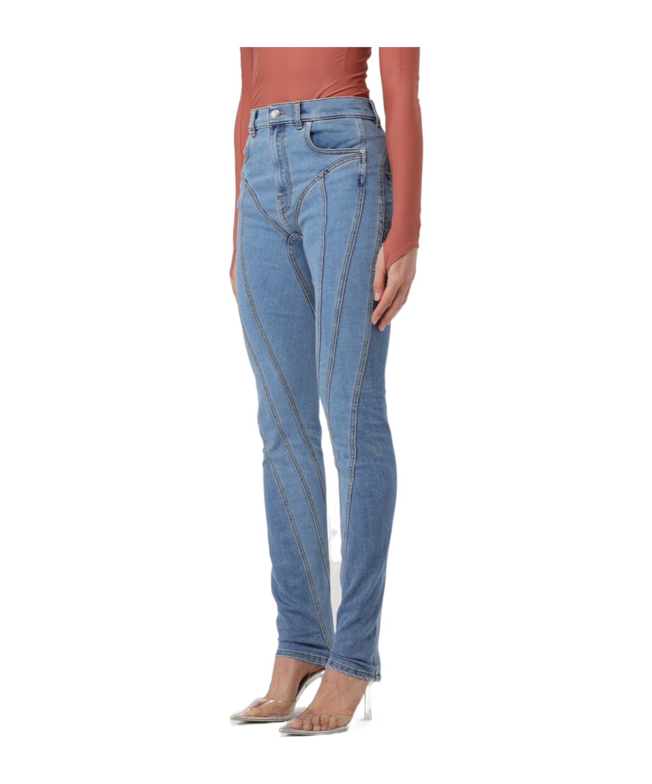Mugler Spiral Skinny Jeans In Blue