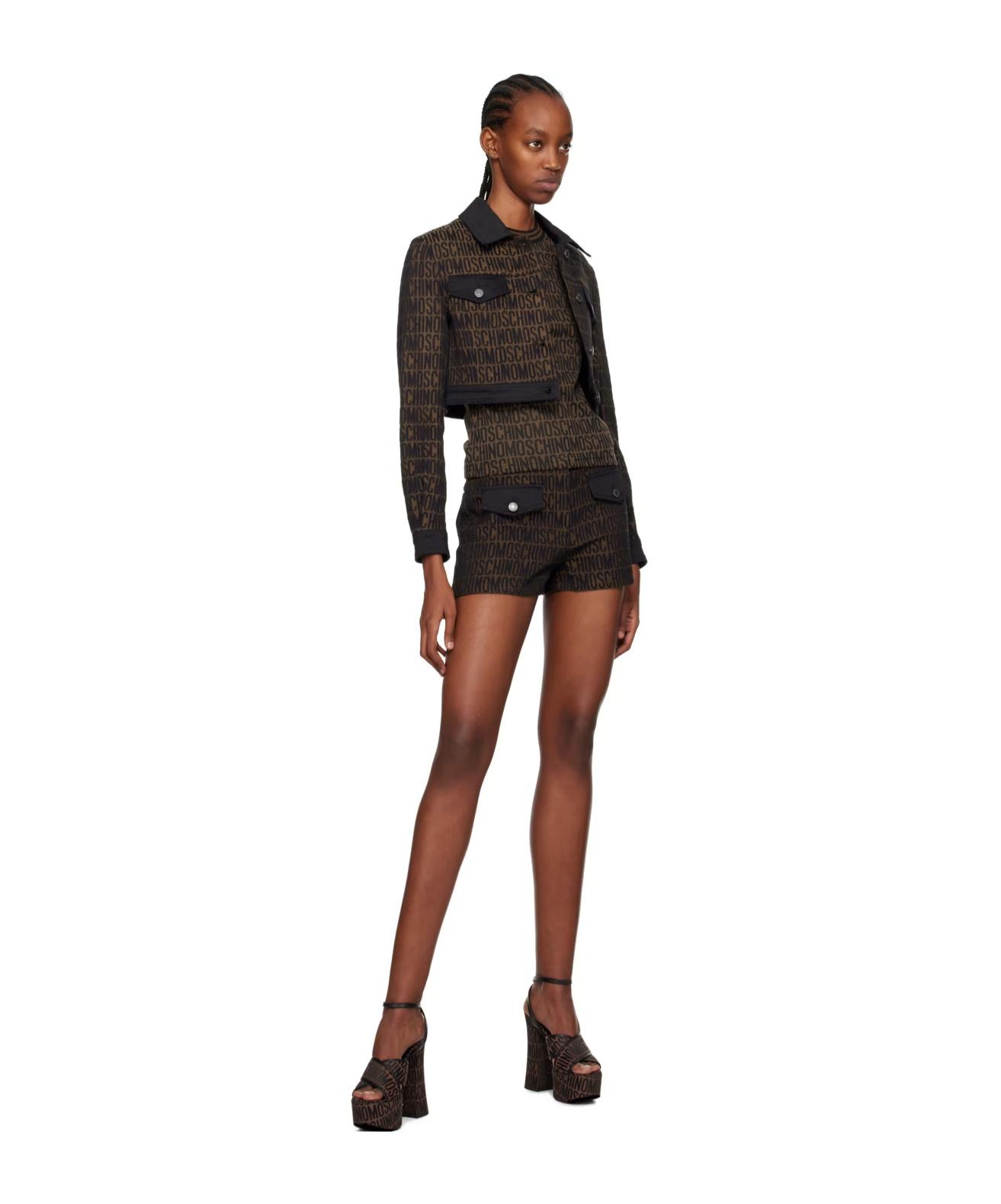Moschino Alphabet Pattern Shorts In Brown