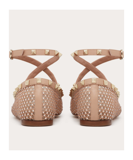Valentino Rockstud Mesh Ballerina With Crystals In Nude