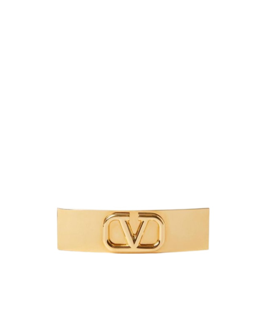 Shop Valentino Vlogo Signature Hair Clip Made In Metal And Swarovski Crystals In Yellow