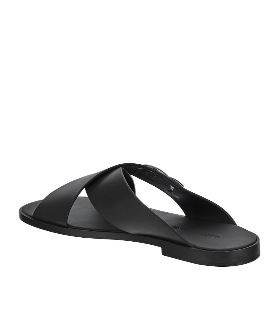 Shop Dolce & Gabbana Logo-lettering Leather Slides In Black