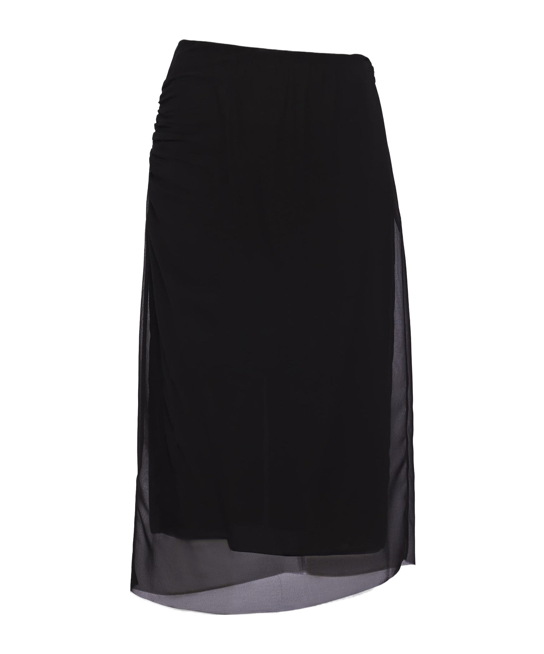 Prada Black Georgette Midi Skirt In Black