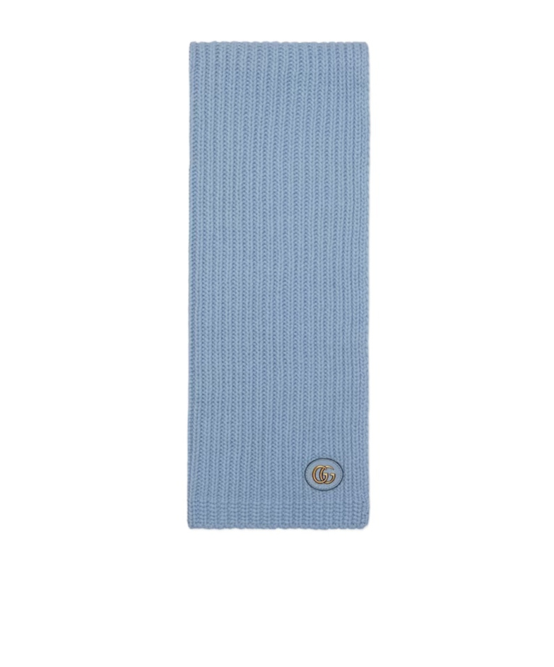 Gucci Gg-patch Ribbed-knit Scarf In Blue