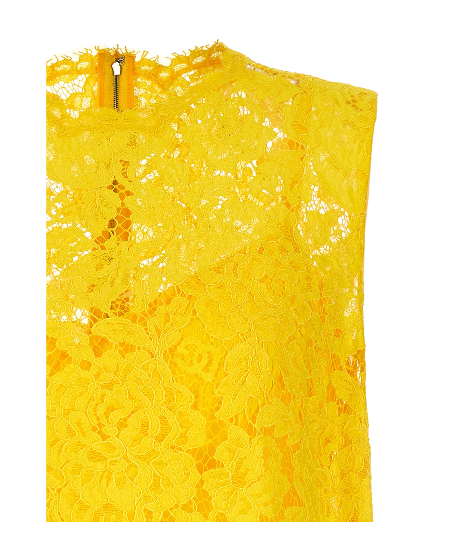 Dolce & Gabbana Branded Floral Cordonetto Lace Top In Yellow
