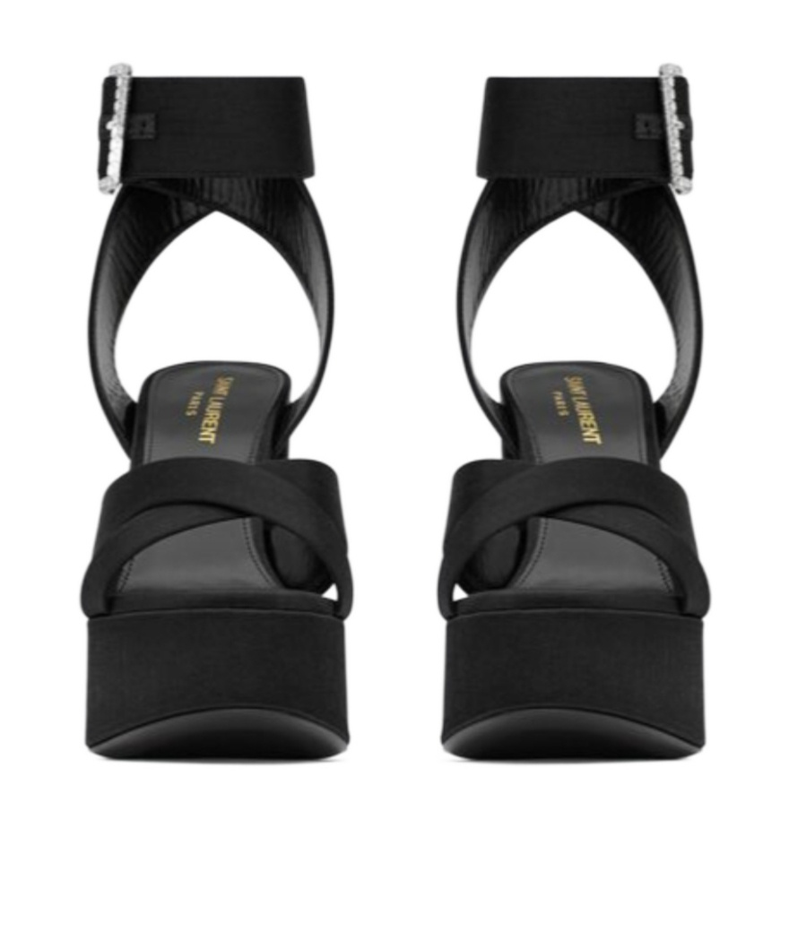 Saint Laurent Elegant Mini Satin Bianca Sandals With 12.5 Cm Heel Height In Black