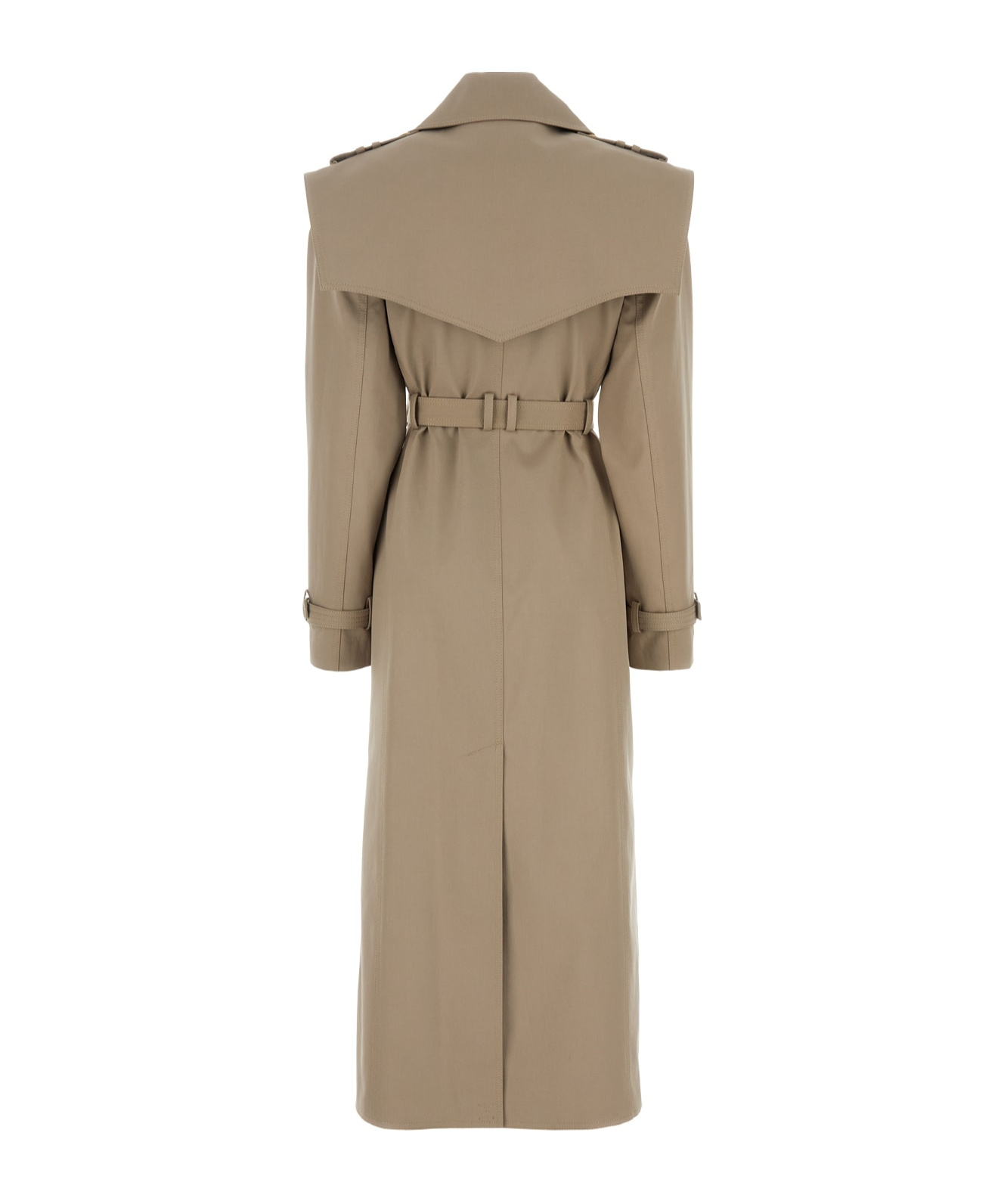 Balmain Double-breasted Twill Maxi Coat In Nude