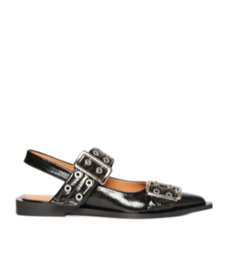 Ganni Buckle Ballerinas In Black