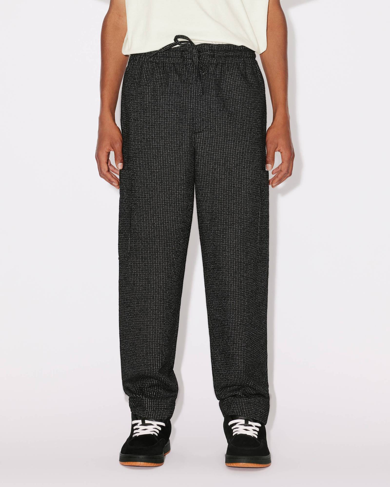 Kenzo Logo-patch Check-pattern Tapered Trousers In Black