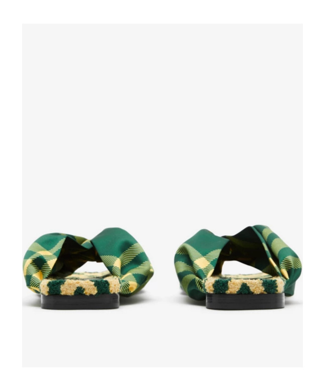 Shop Burberry Check Pool Flat Slides In Green