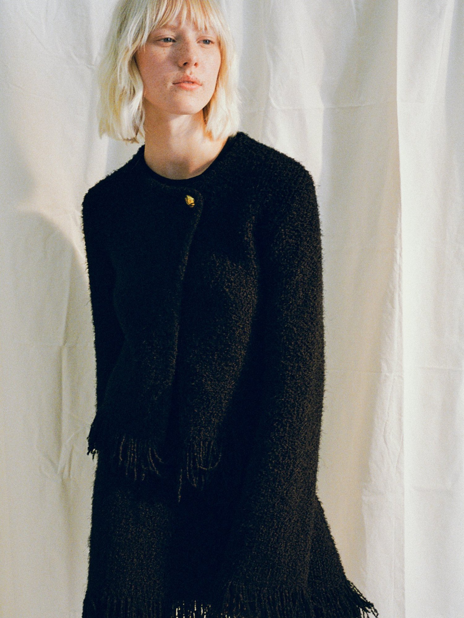Chloé Veste Courte Ajustée Sans Col Femme Noir Taille L 50% Laine, 36% Soie, 8% Cachemire, 5% Polyamide, 1 In Black