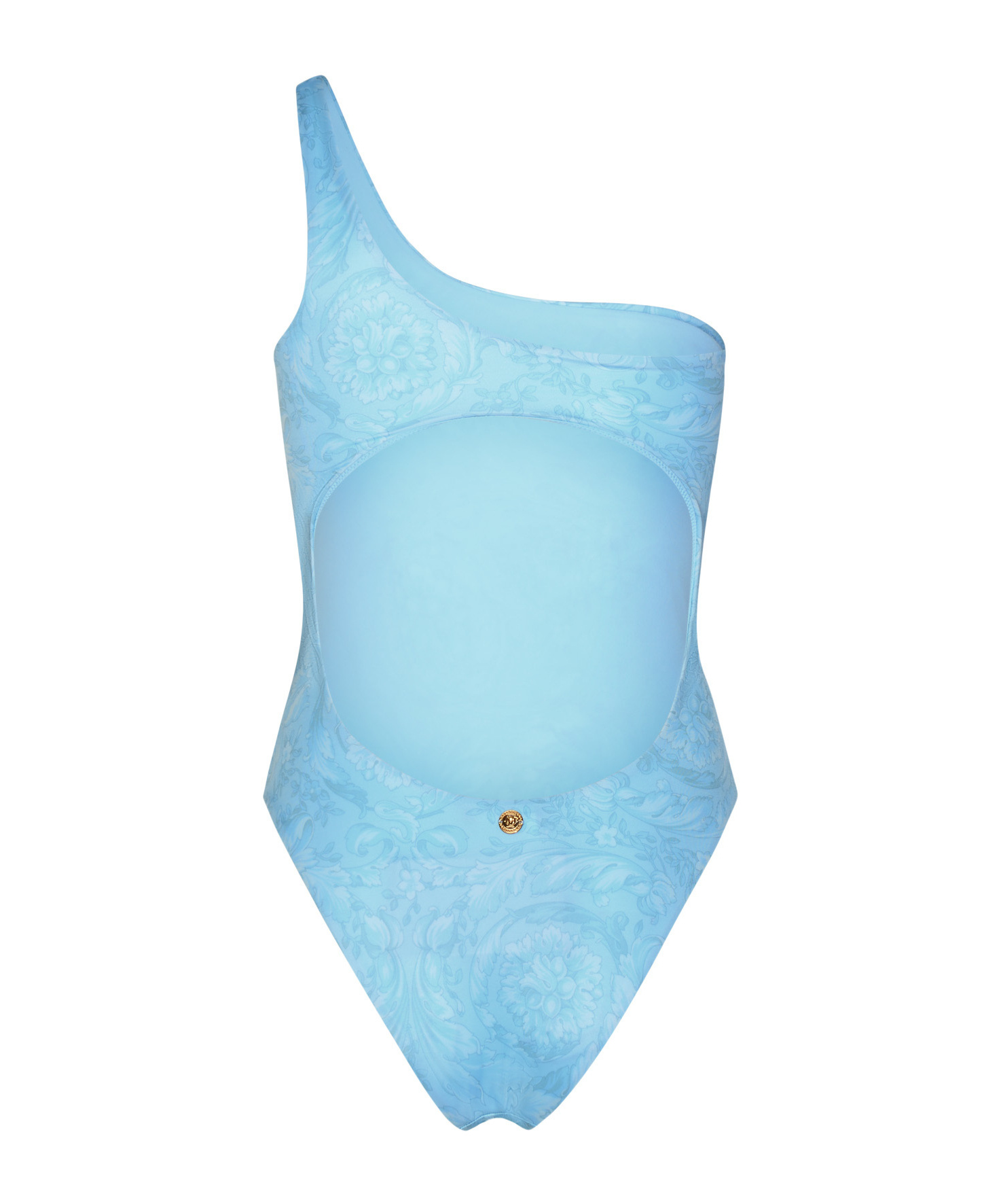Versace Barocco-print One-shoulder Swimsuit In Blue