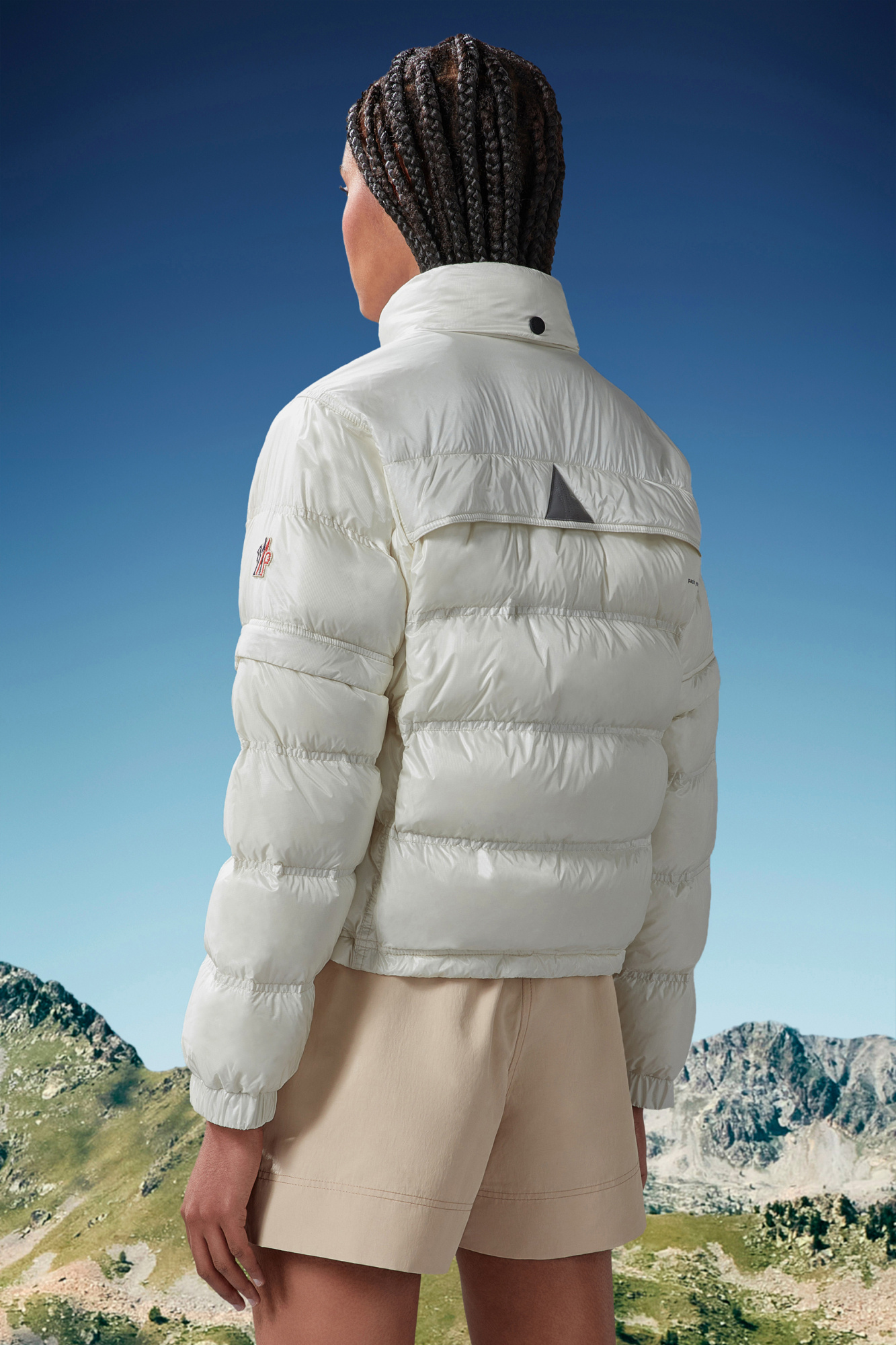 Moncler Grenoble 'mauduit' White Down Jacket With Logo Patch On The Sleeve In Tech Fabric Woman In White