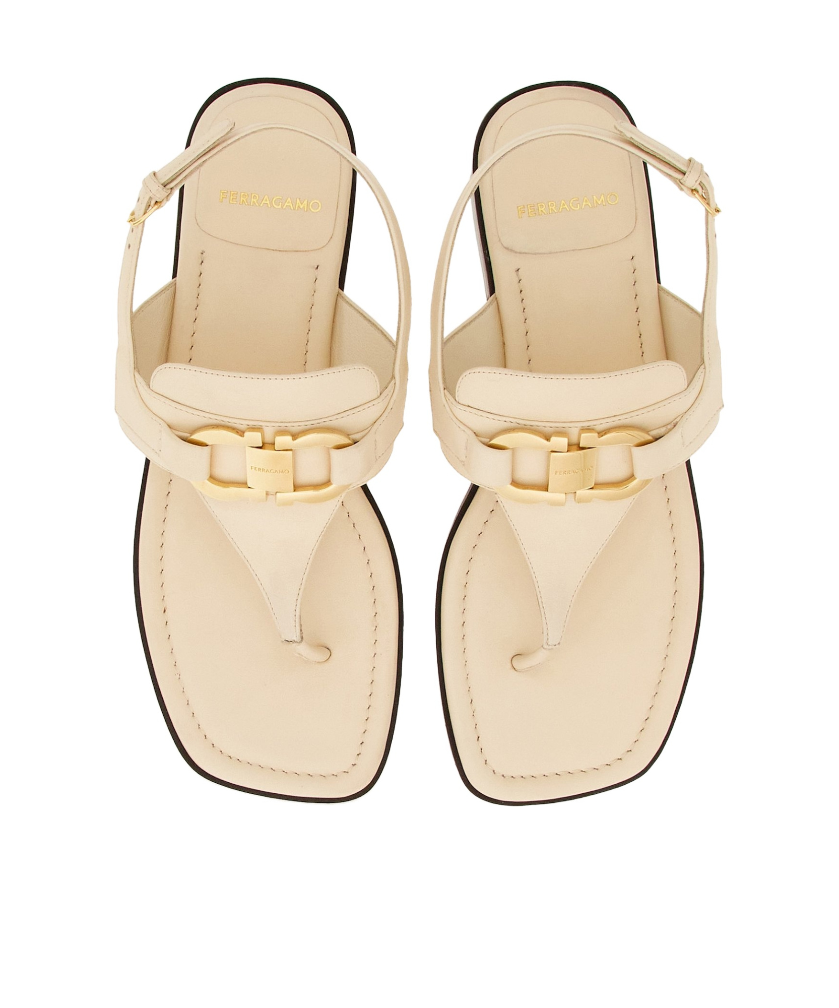 Ferragamo Ivory Gancini Ornament Thong Sandal In Nude