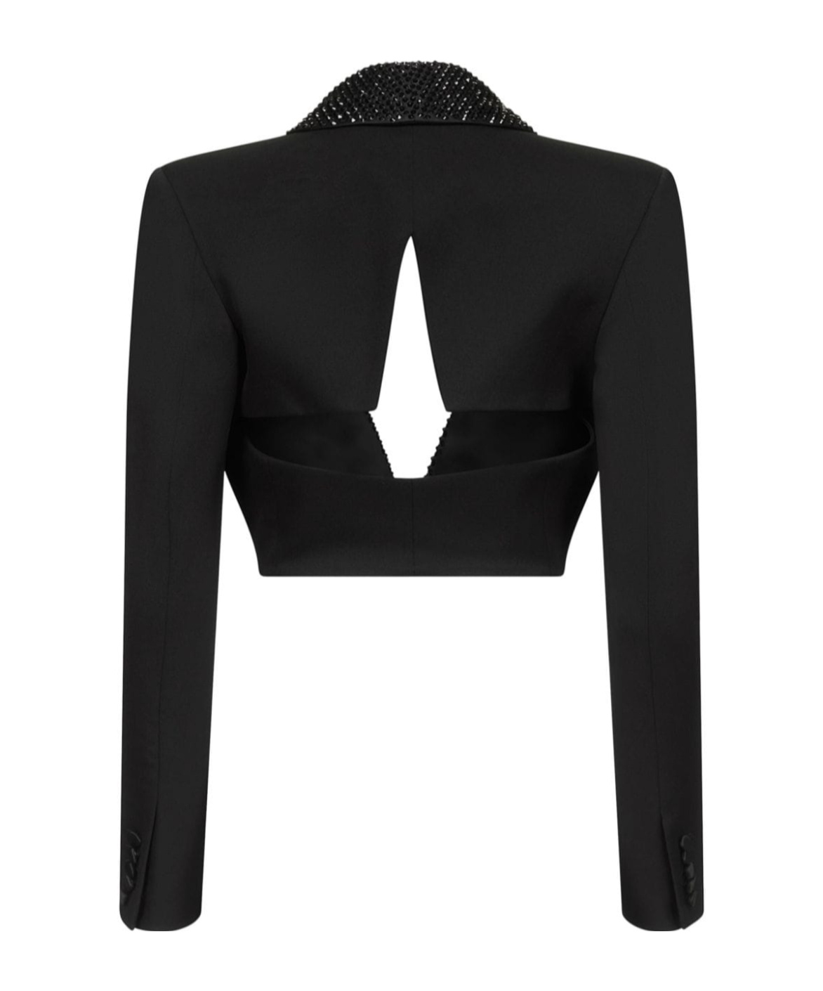 Shop Area Crystal-embellished Cropped Blazer In Black