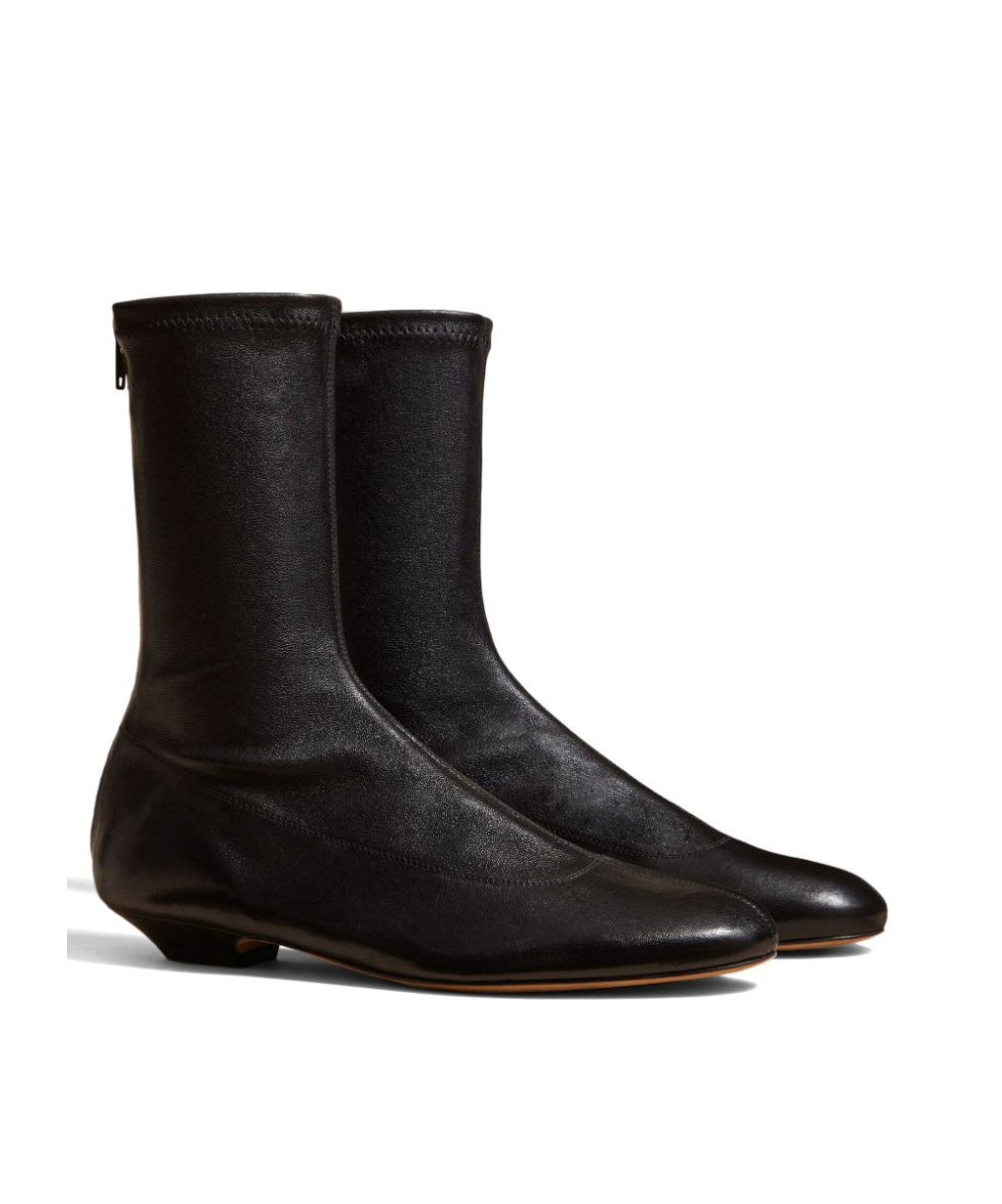 Khaite Apollo Leather Flat Ankle Boots In Black