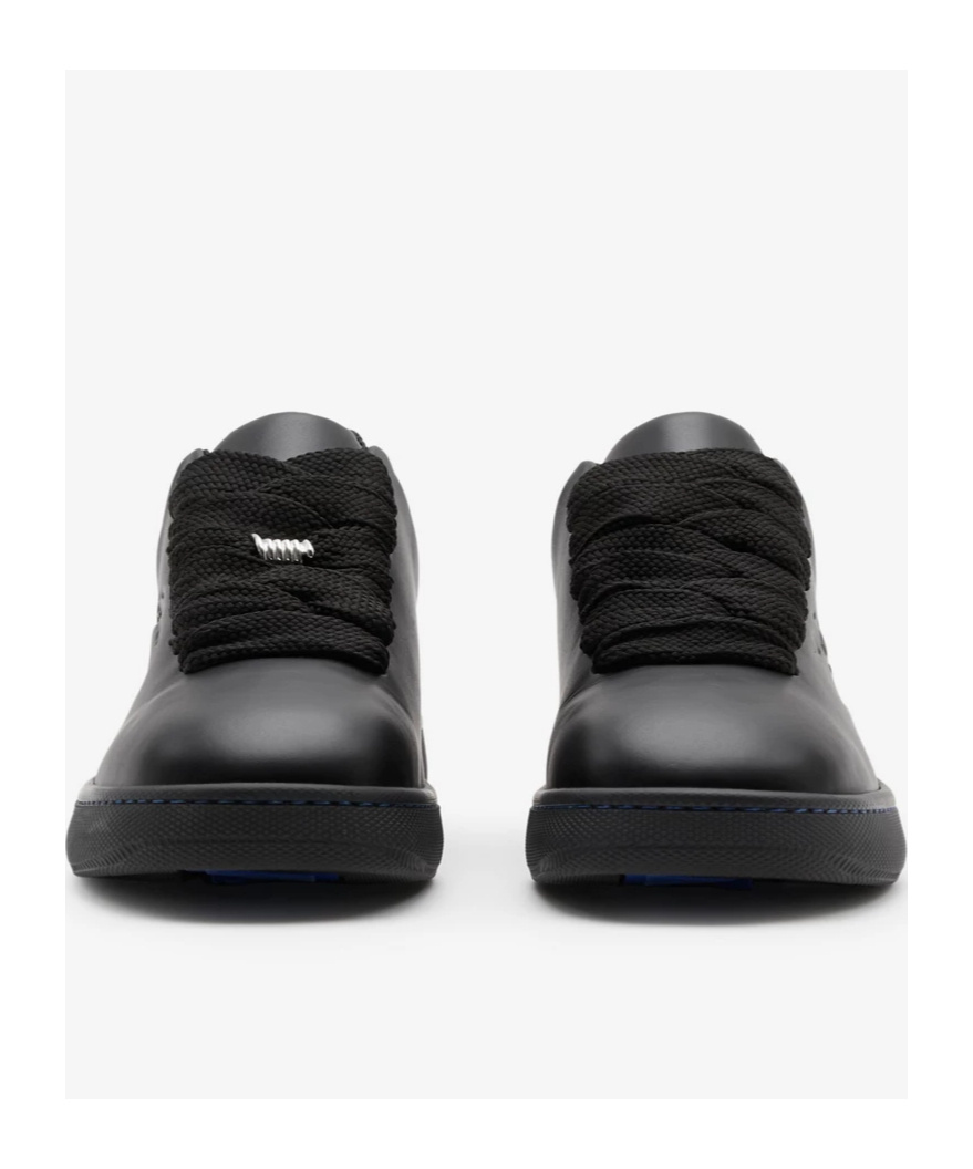 Shop Burberry Ekd Logo-embossed Leather Sneakers In Black