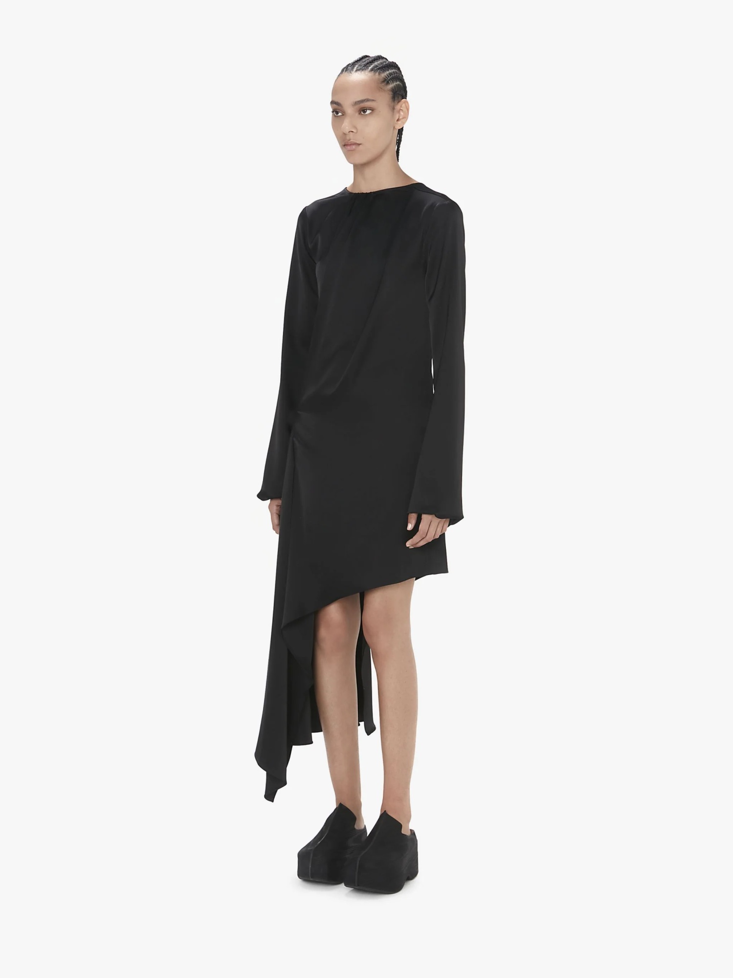 Jw Anderson Long-sleeve Asymmetric-hem Dress In Black