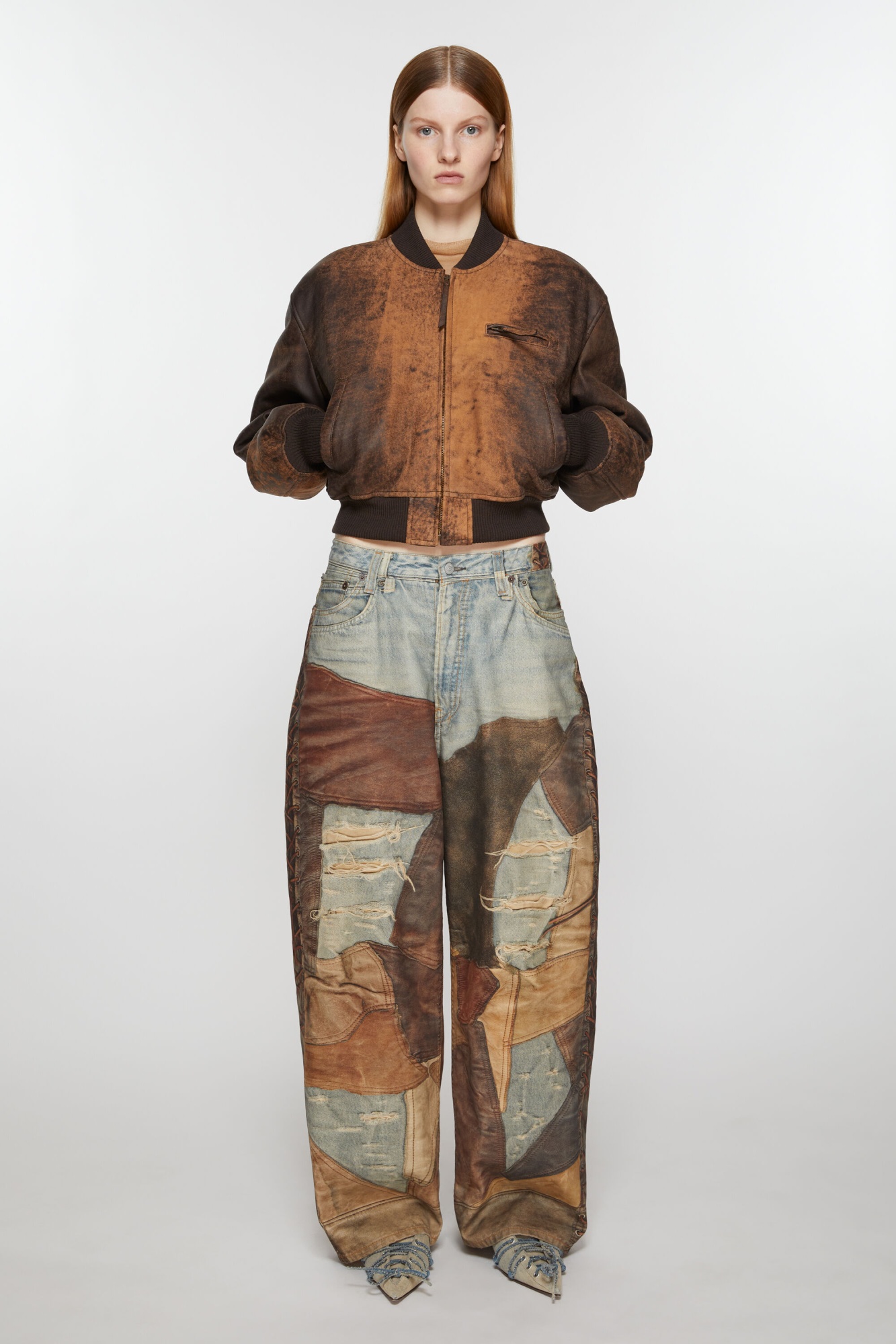 Acne Studios Leather Bomber Jacket In Brown