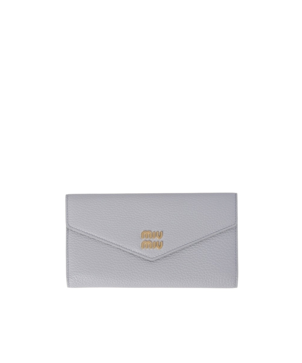 Miu Miu Logo-lettering Leather Wallet In Gray