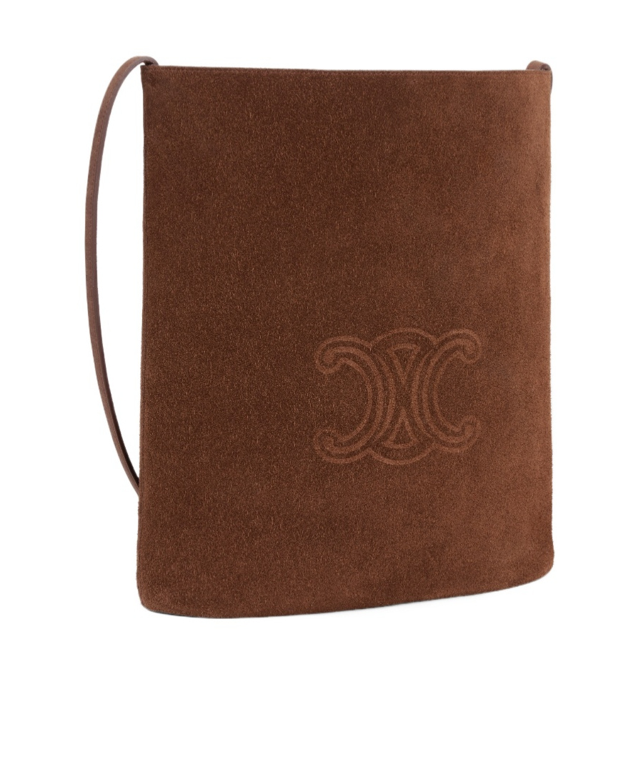 Celine Triomphe Embossed Bucket Shoulder Bag In Brown