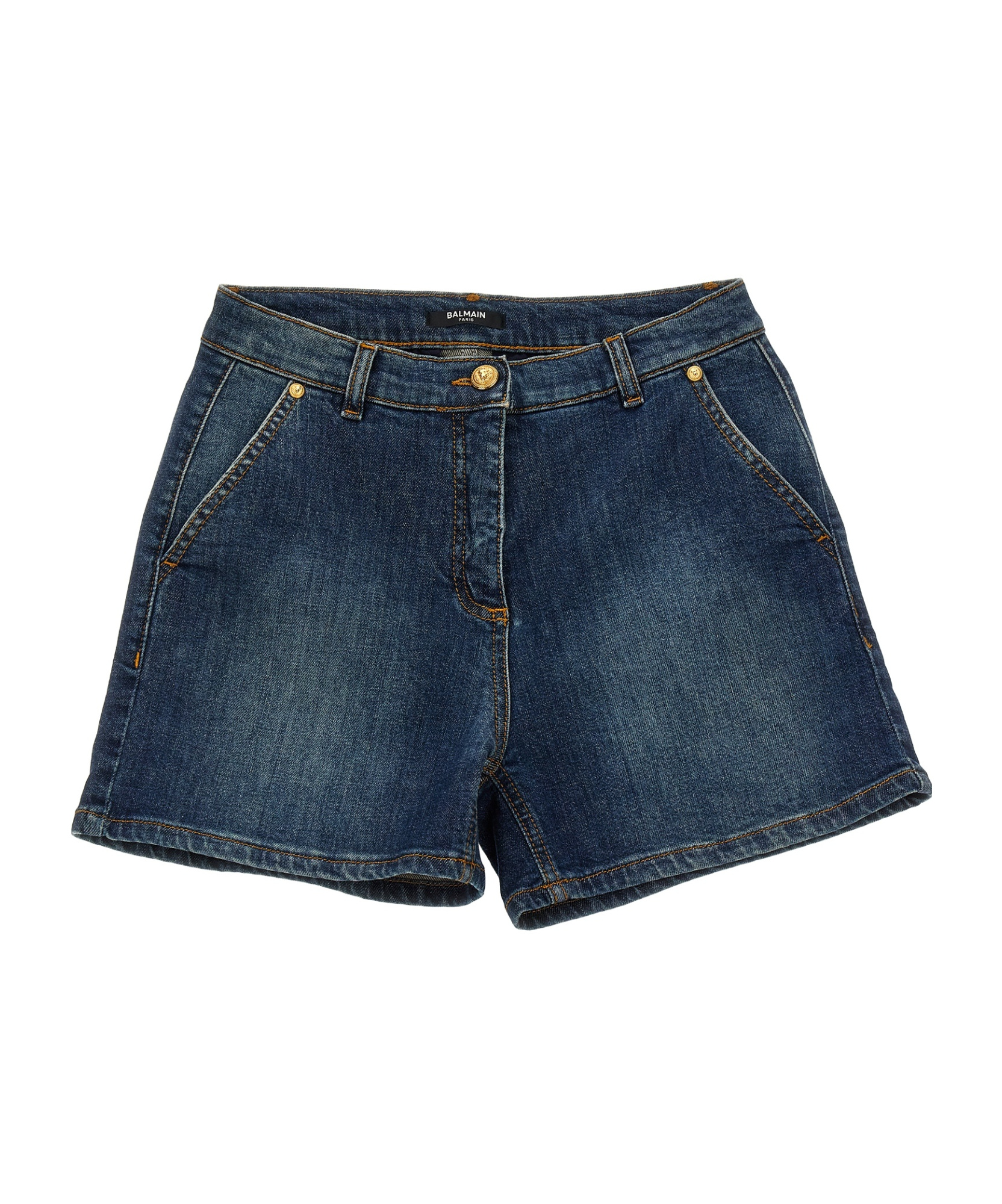 Balmain Coin-engraved Denim Shorts In Blue