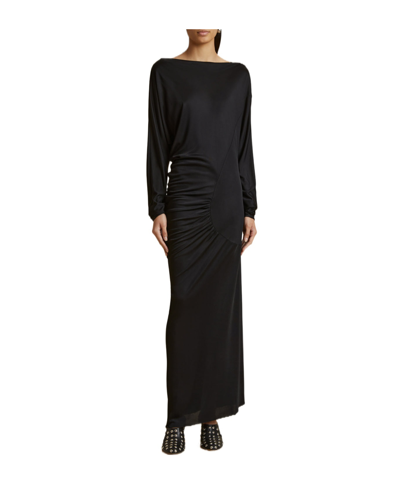 Khaite Oron Long-sleeve Asymmetric Gathered Maxi Dress In Black | ModeSens Khaite Oron Long-sleeve Asymmetric Gathered Maxi Dress In Black | ModeSens