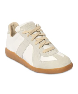 Maison Margiela Women Replica Low-top Leather Sneakers With Suede Inserts In White