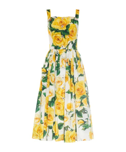 Dolce & Gabbana Pleated Button-embellished Floral-print Cotton-poplin Midi Dress