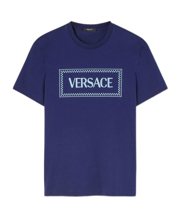 Versace Logo-print Cotton T-shirt In Blue