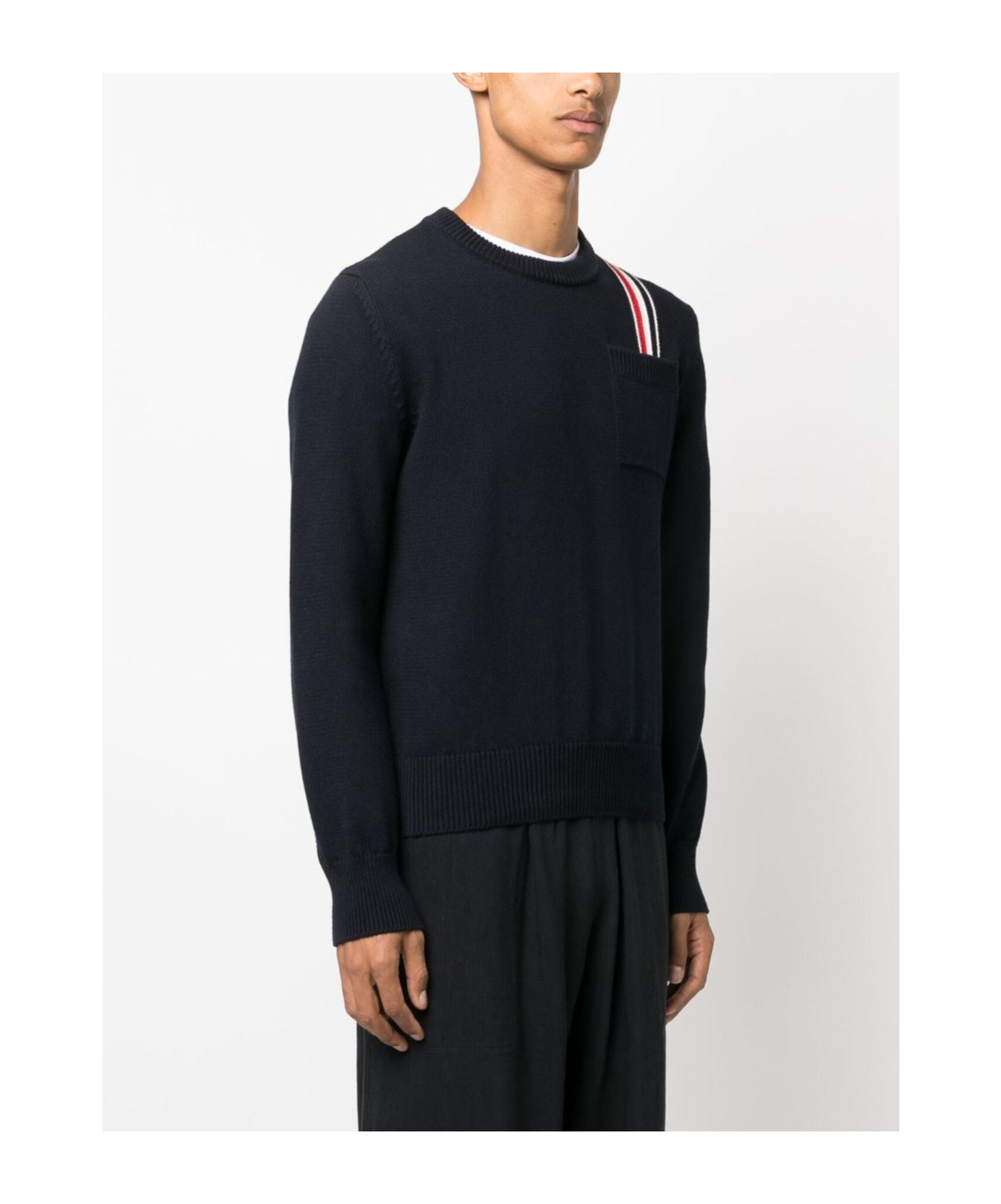 Thom Browne Rwb-stripe Intarsia Cotton Jumper In Black