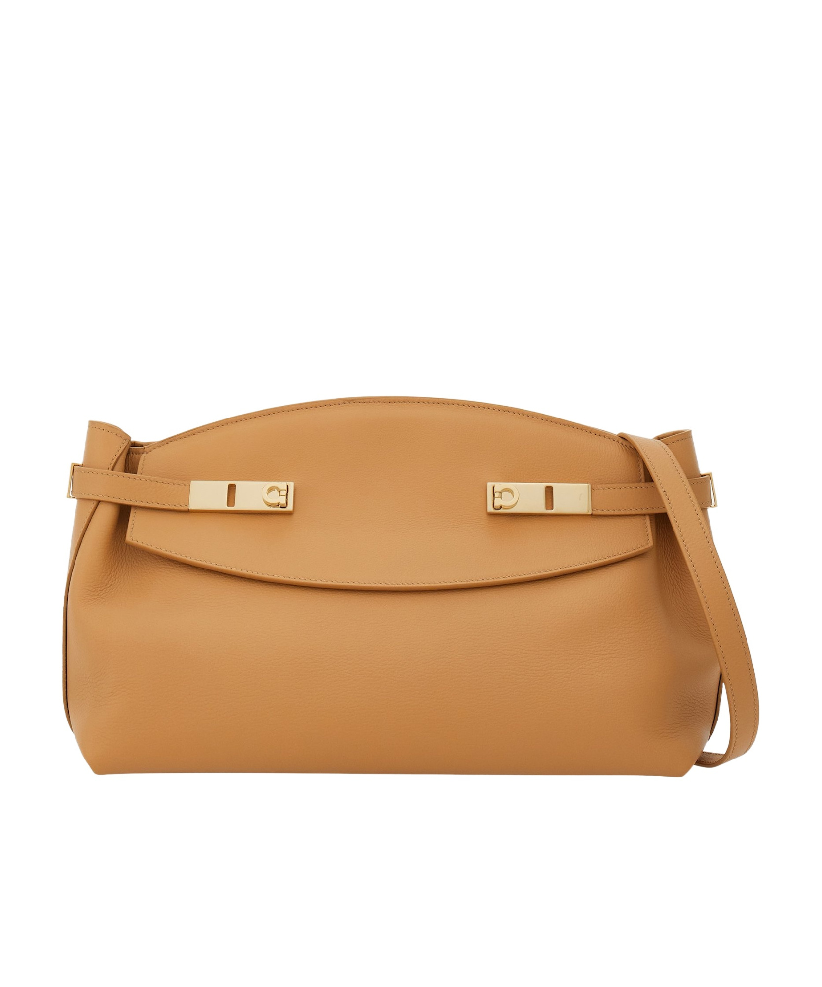 Ferragamo Large Pouch Leather Bag In Nude