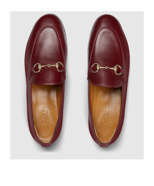 Gucci Almond Toe Leather Loafers With Metallic Hardware In Red