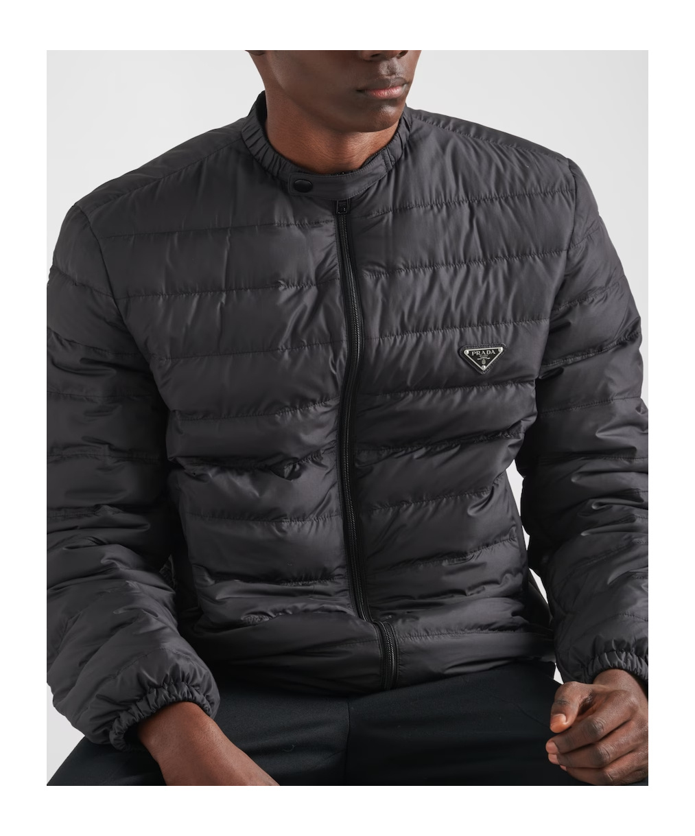 Prada Mens Black Triangle-logo Technical Shell-down Jacket In Black