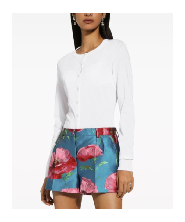 Dolce & Gabbana Cardigan Girocollo In Seta In White