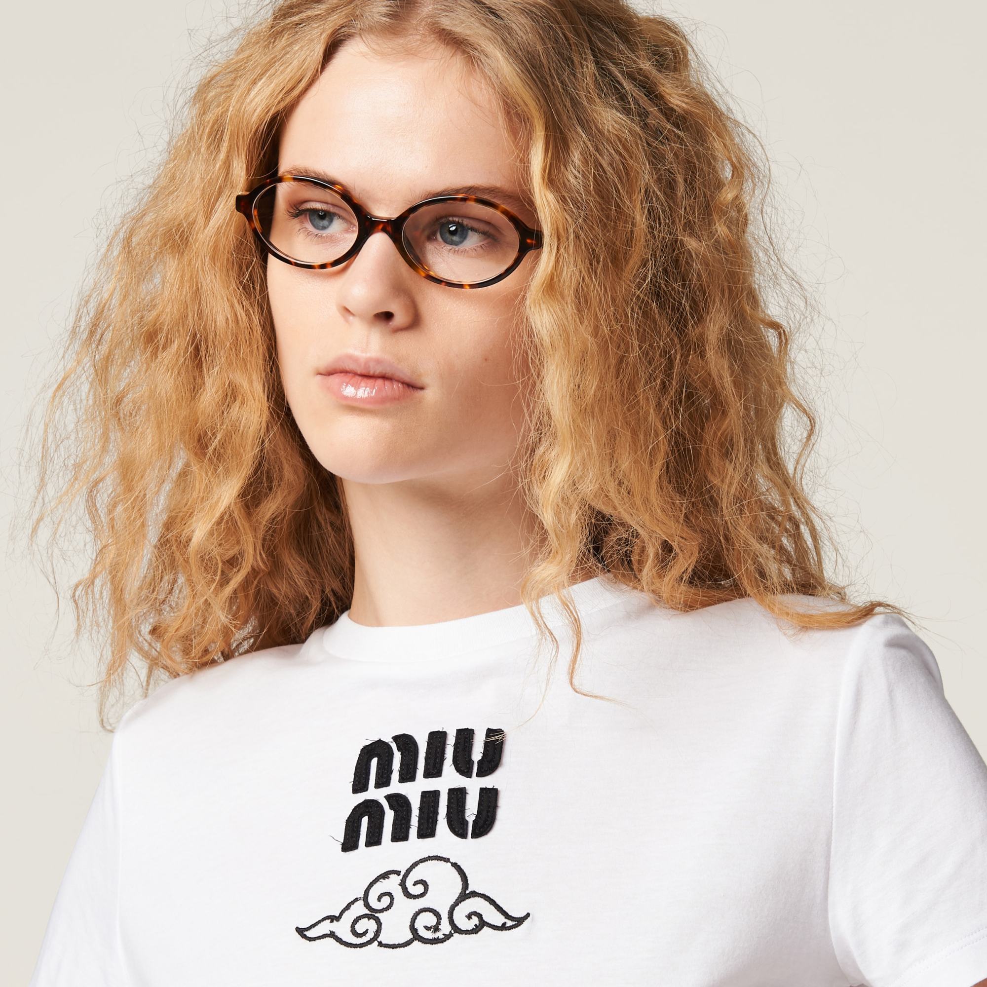 MIU MIU EMBROIDERED COTTON T-SHIRT