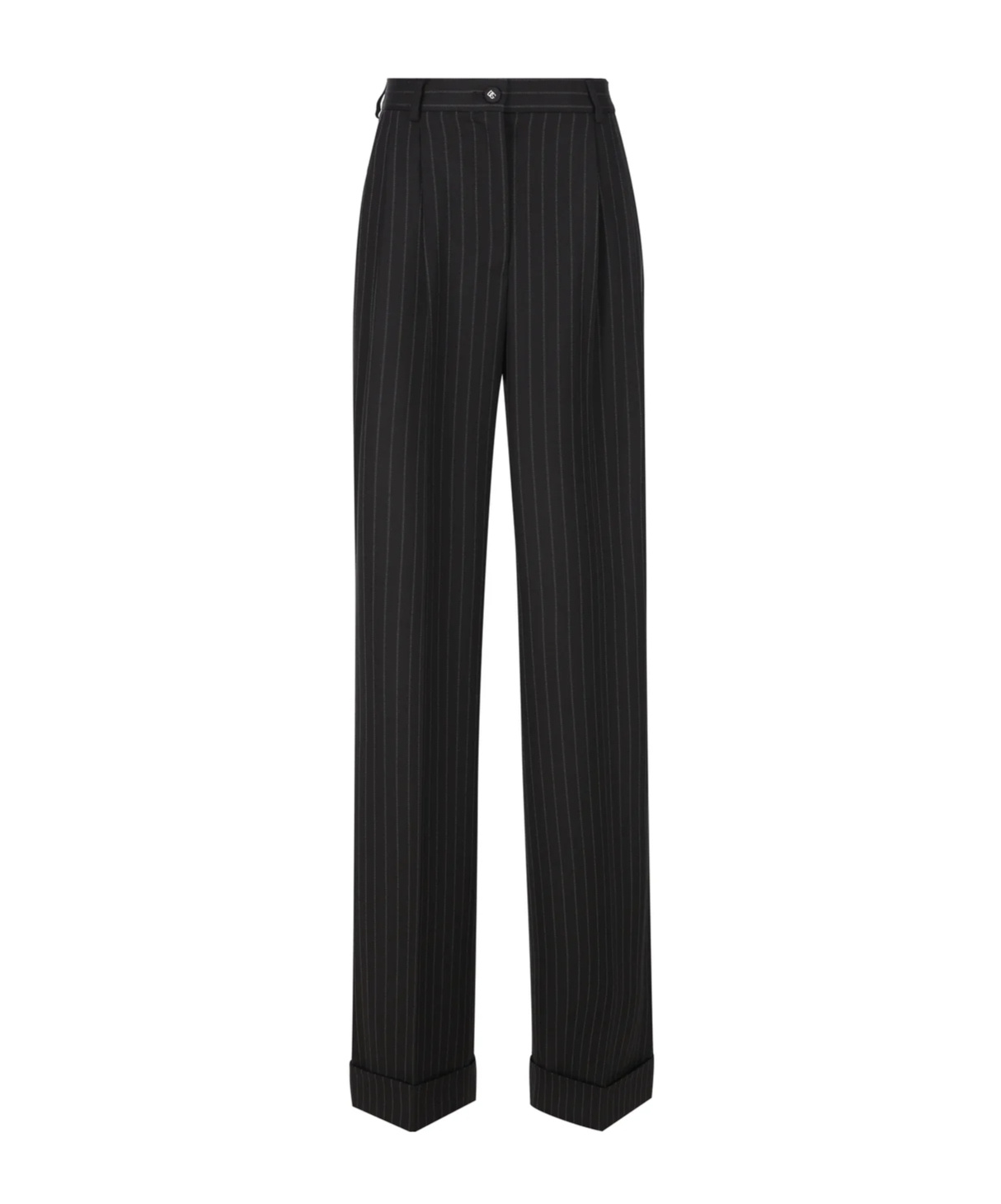 Dolce & Gabbana Pinstriped Trousers In Virgin Wool Blend In Black
