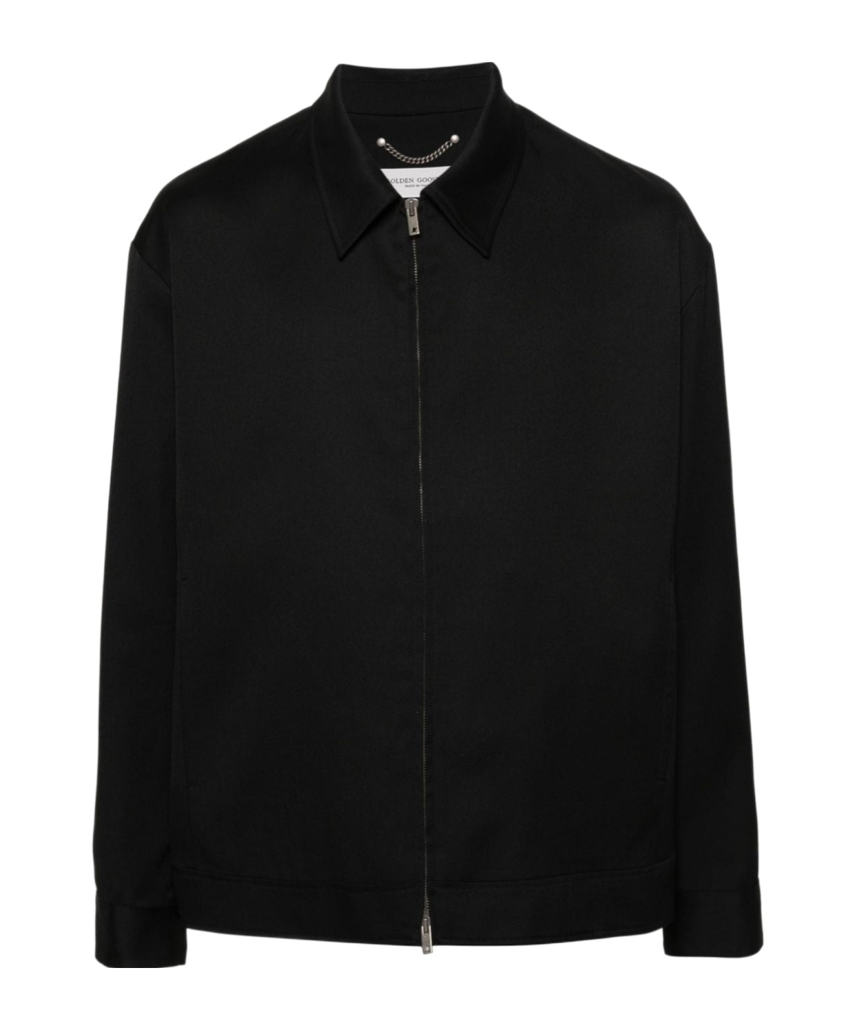 Golden Goose Black Jacket With Classic Collar And Long Sleeves In Black