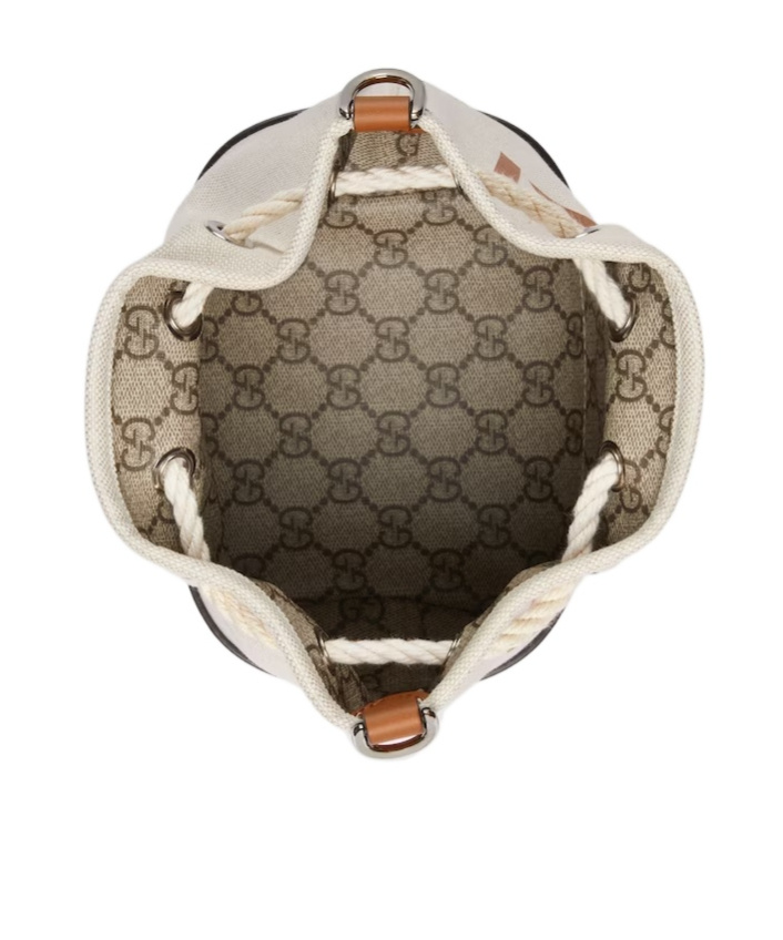 Gucci Logo-print Leather-trimmed Shoulder Bag In Nude