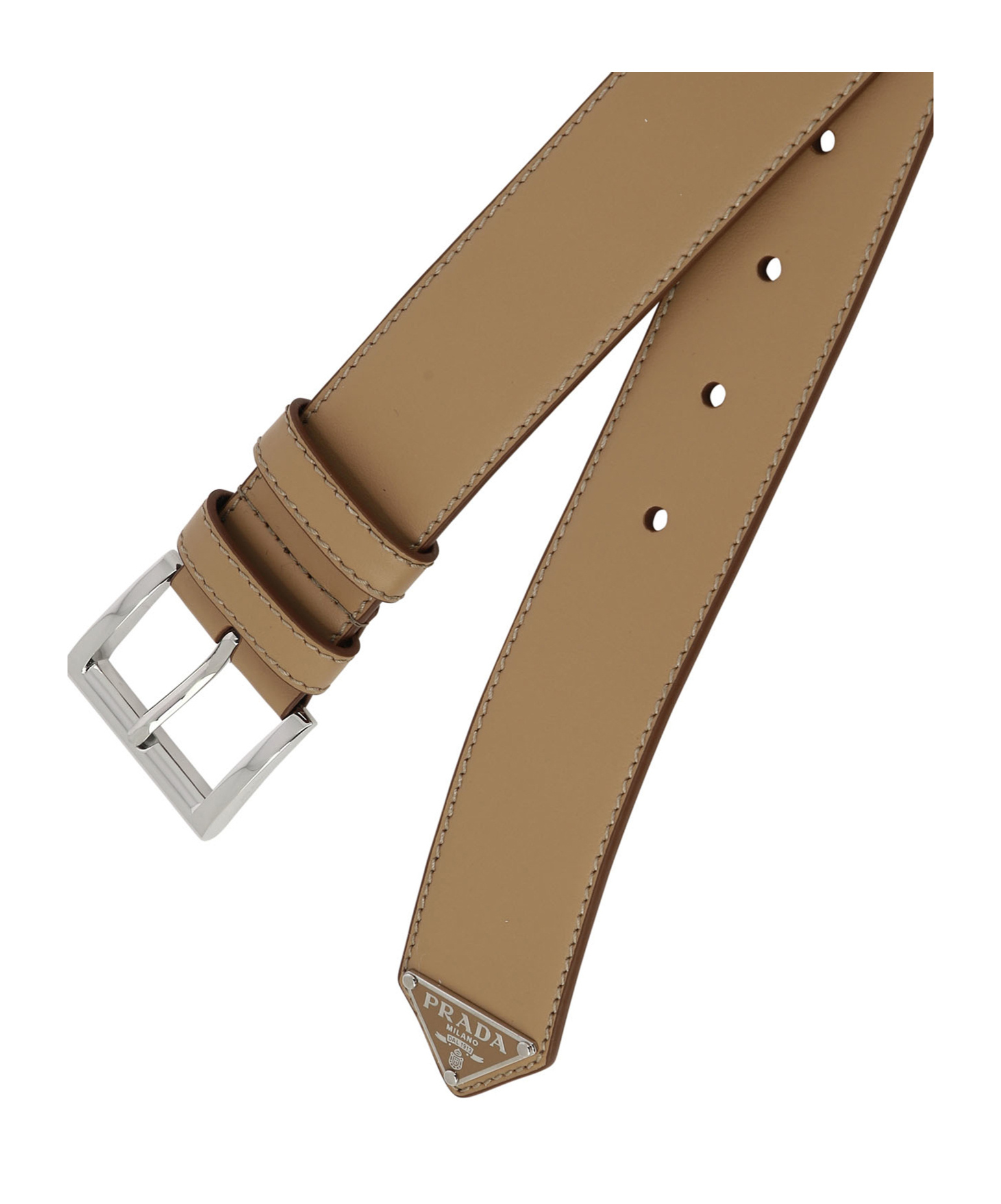 Prada Enamel Triangle-logo Leather Belt In Black