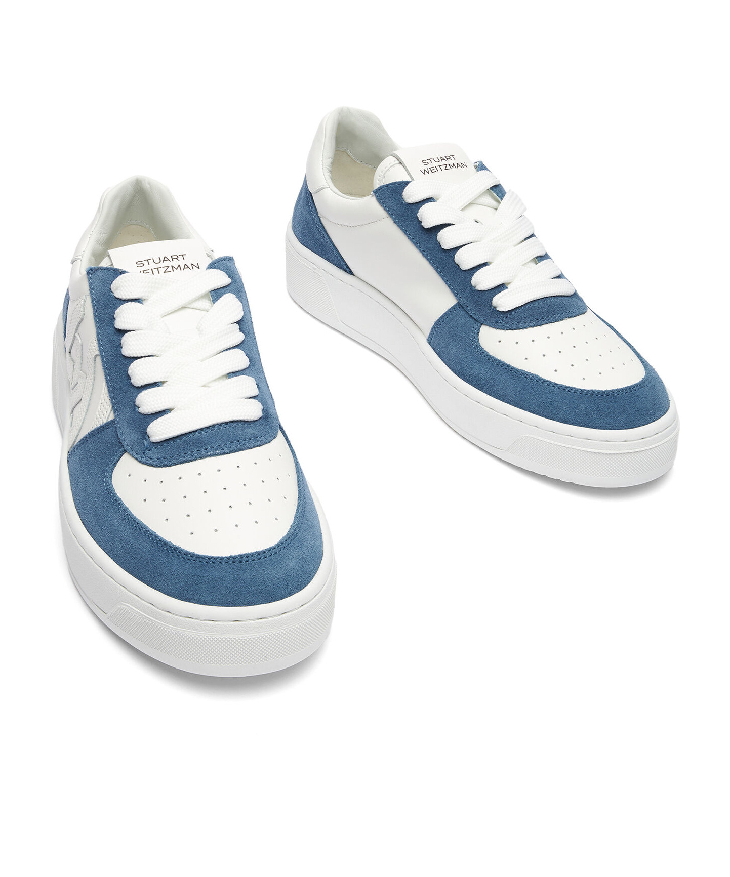 Stuart Weitzman Mixed Leather Courtside Low-top Sneakers In White