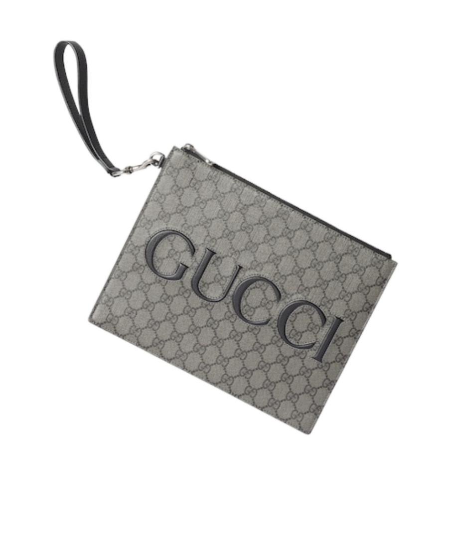 Gucci Gg Supreme-canvas Zipped Clutch In Gray
