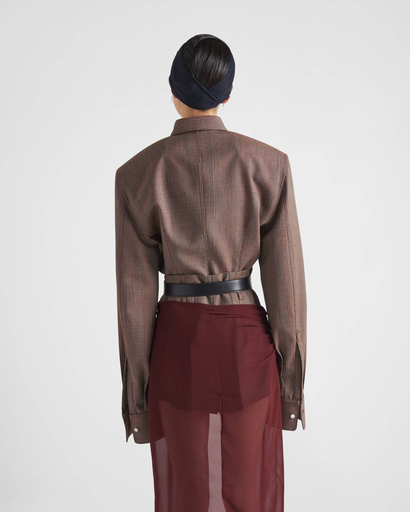 Prada Pinstripe Wool Shirt Jacket In Brown