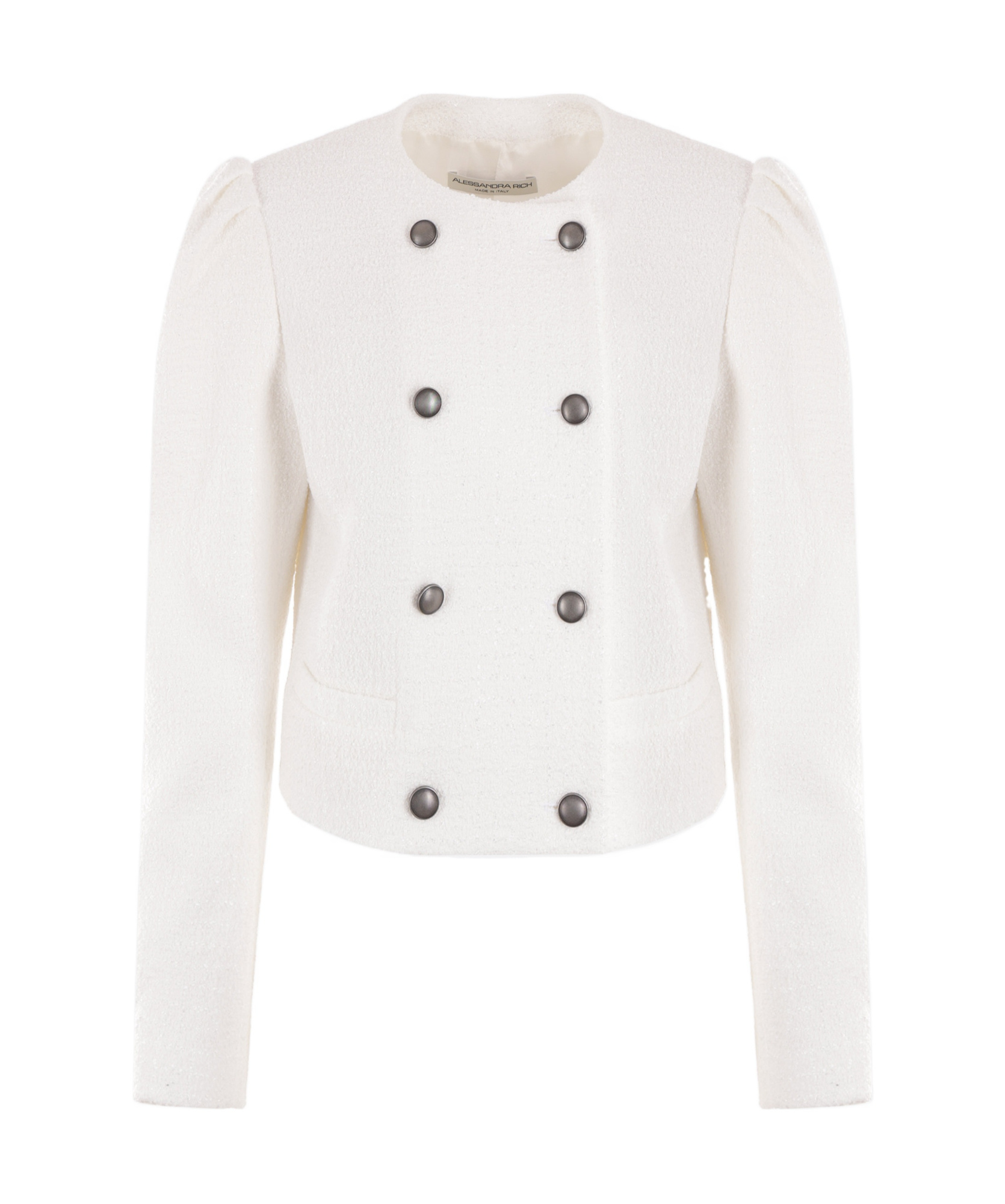 Alessandra Rich Double Breasted Tweed Bouclé Jacket In White