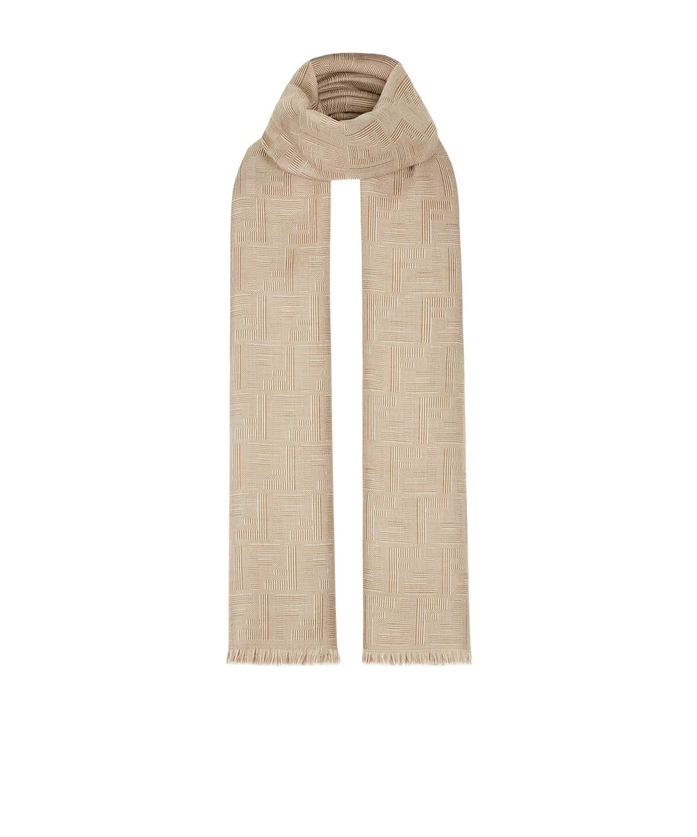 Fendi Ff-pattern Frayed-edge Scarf In Nude