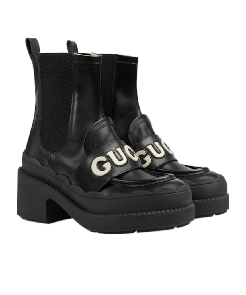 Gucci 60mm Logo-lettering Leather Boots In Black