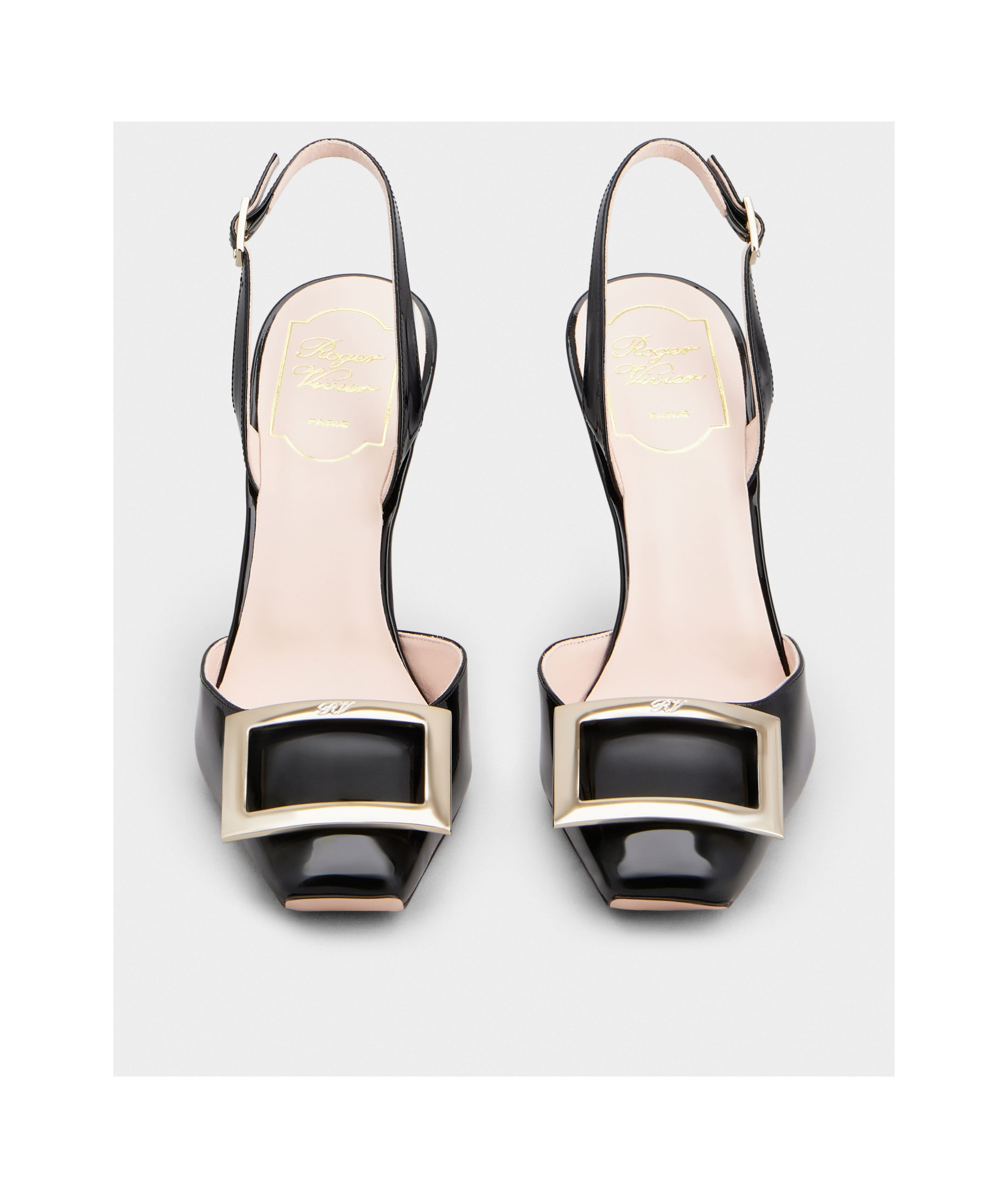 Roger Vivier Trompette Metal Buckle Slingback Pumps In Patent Leather In Black