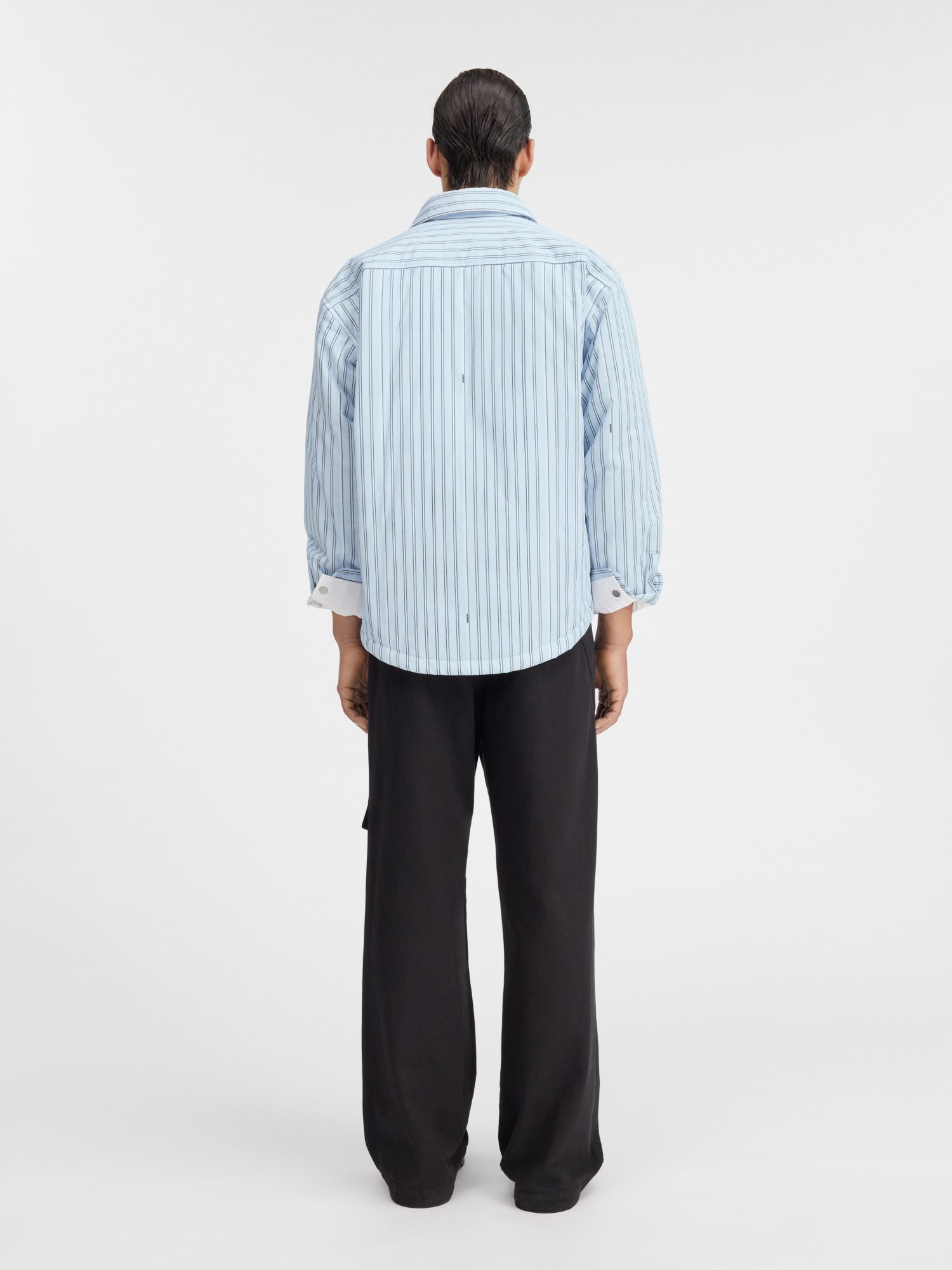 Jacquemus Striped Collared Long-sleeve Shirt In Blue
